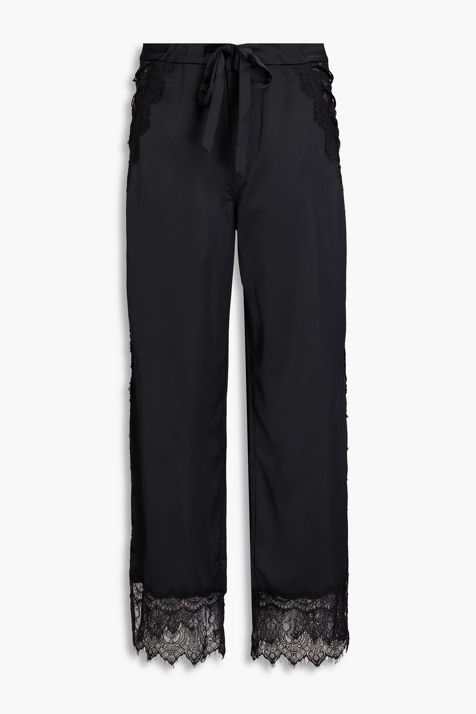 Simkhai Eva Lace-trimmed Satin Wide-leg Pants In Black