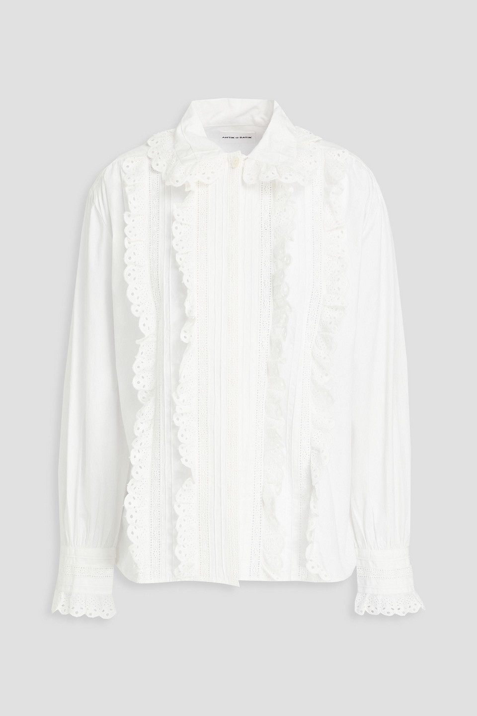 Antik Batik Diane Ruffled Broderie Anglaise-trimmed Cotton-poplin Blouse In Ivory