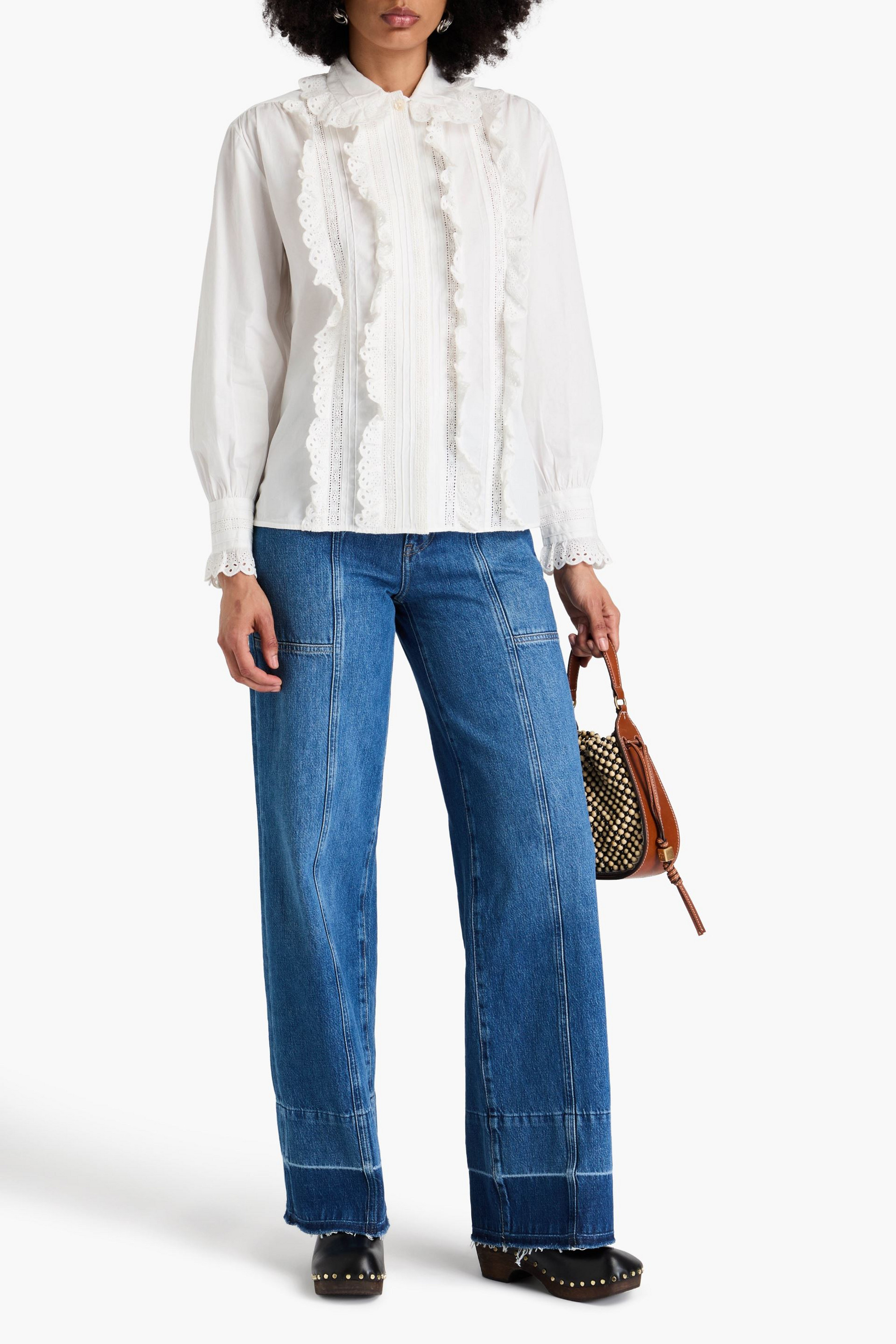 Antik Batik Diane ruffled broderie anglaise-trimmed cotton-poplin blouse