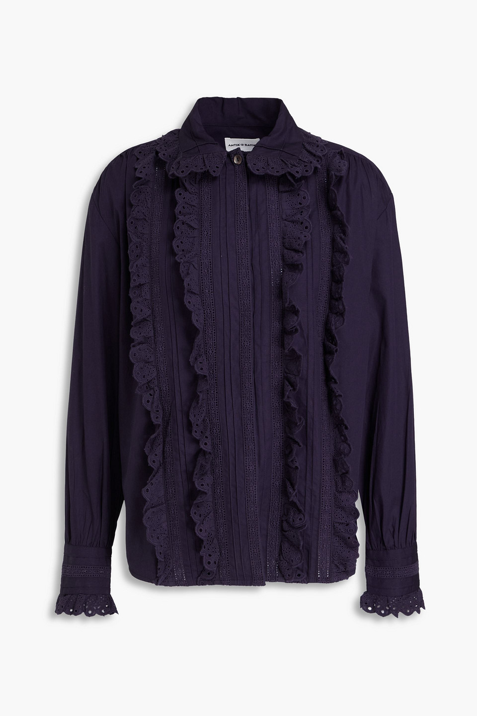Antik Batik Diane Ruffled Broderie Anglaise Cotton-poplin Shirt In Black