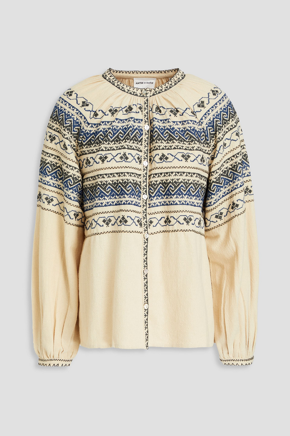 Antik Batik Luna Embroidered Cotton Blouse In Cream