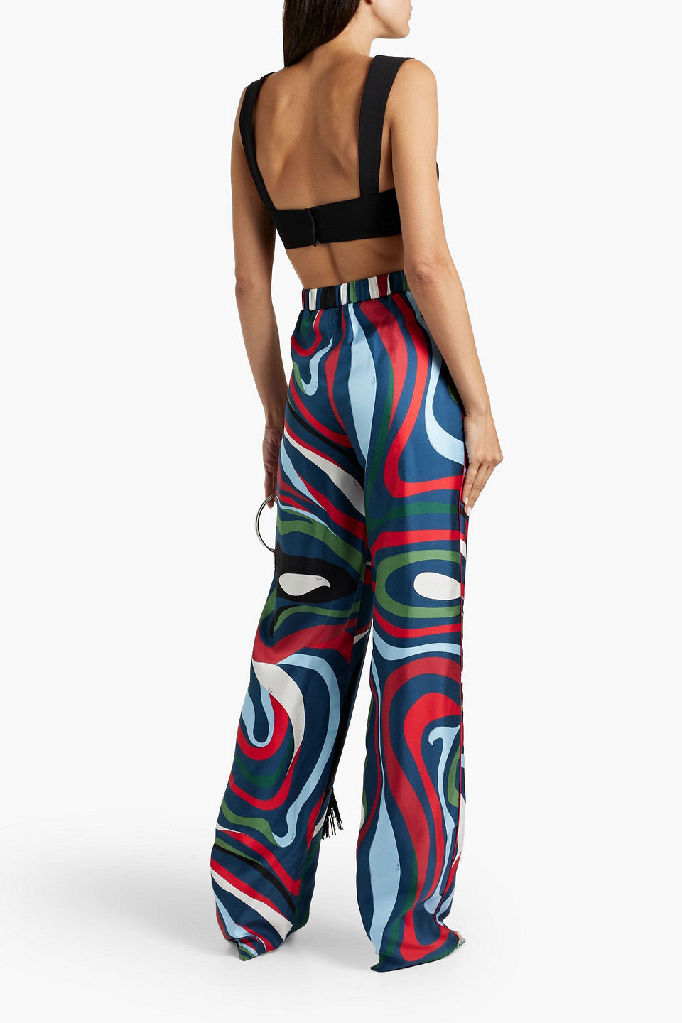 Pucci Printed Silk-twill Wide-leg Pants In Navy