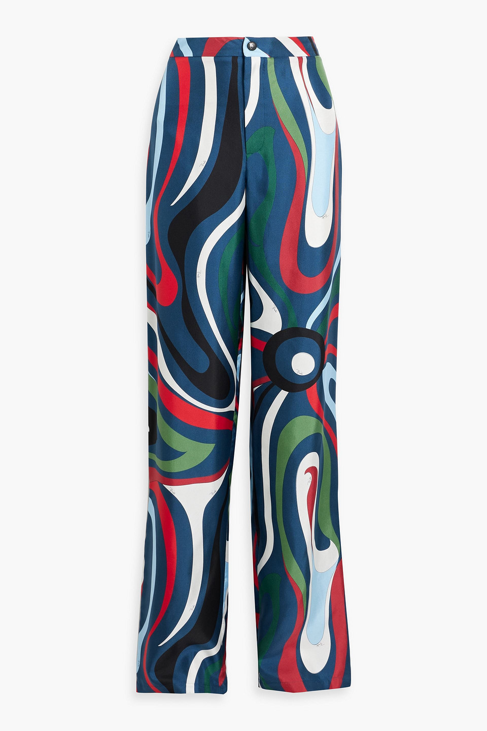 Pucci Printed Silk-twill Wide-leg Pants In Navy