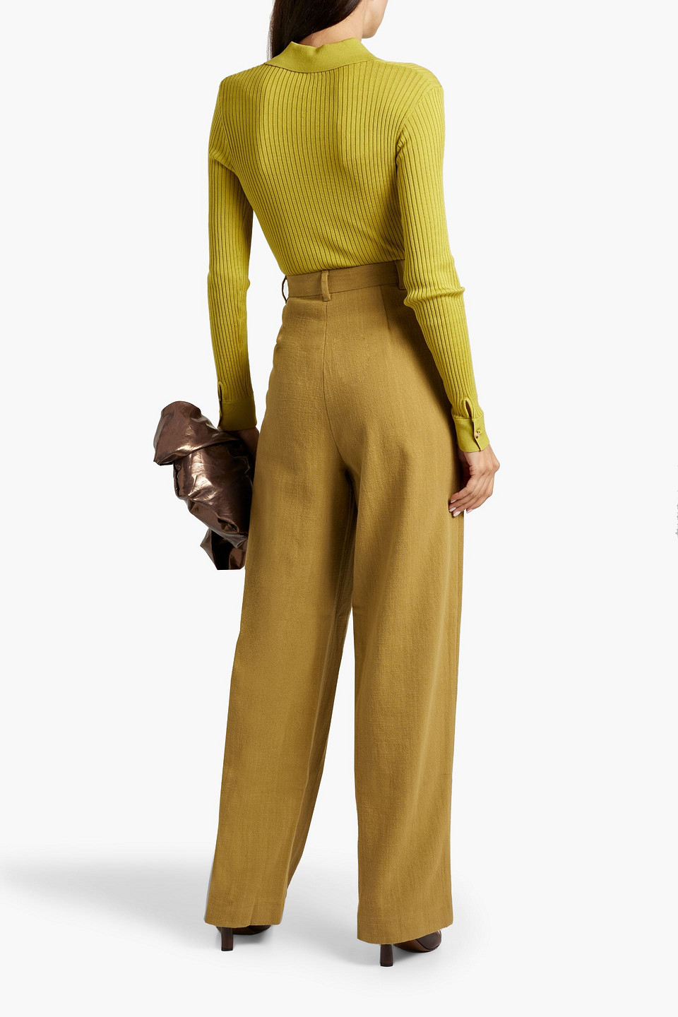 Shop Mara Hoffman Pleated Cotton Wide-leg Pants In Army Green