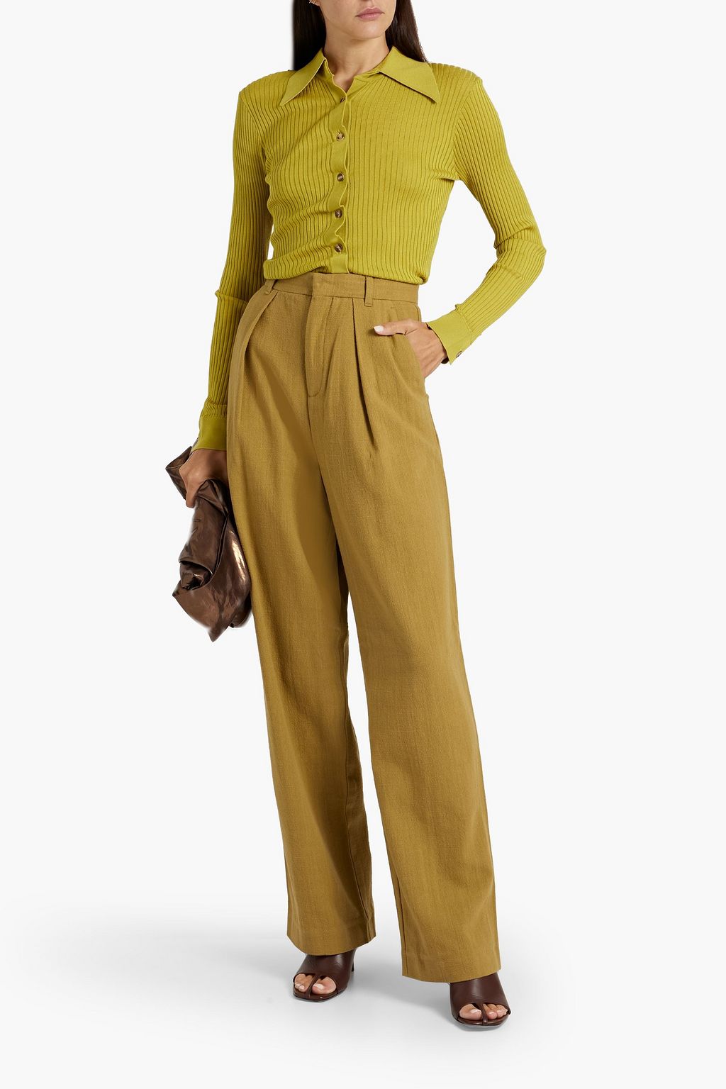 MARA HOFFMAN Pleated cotton wide-leg pants