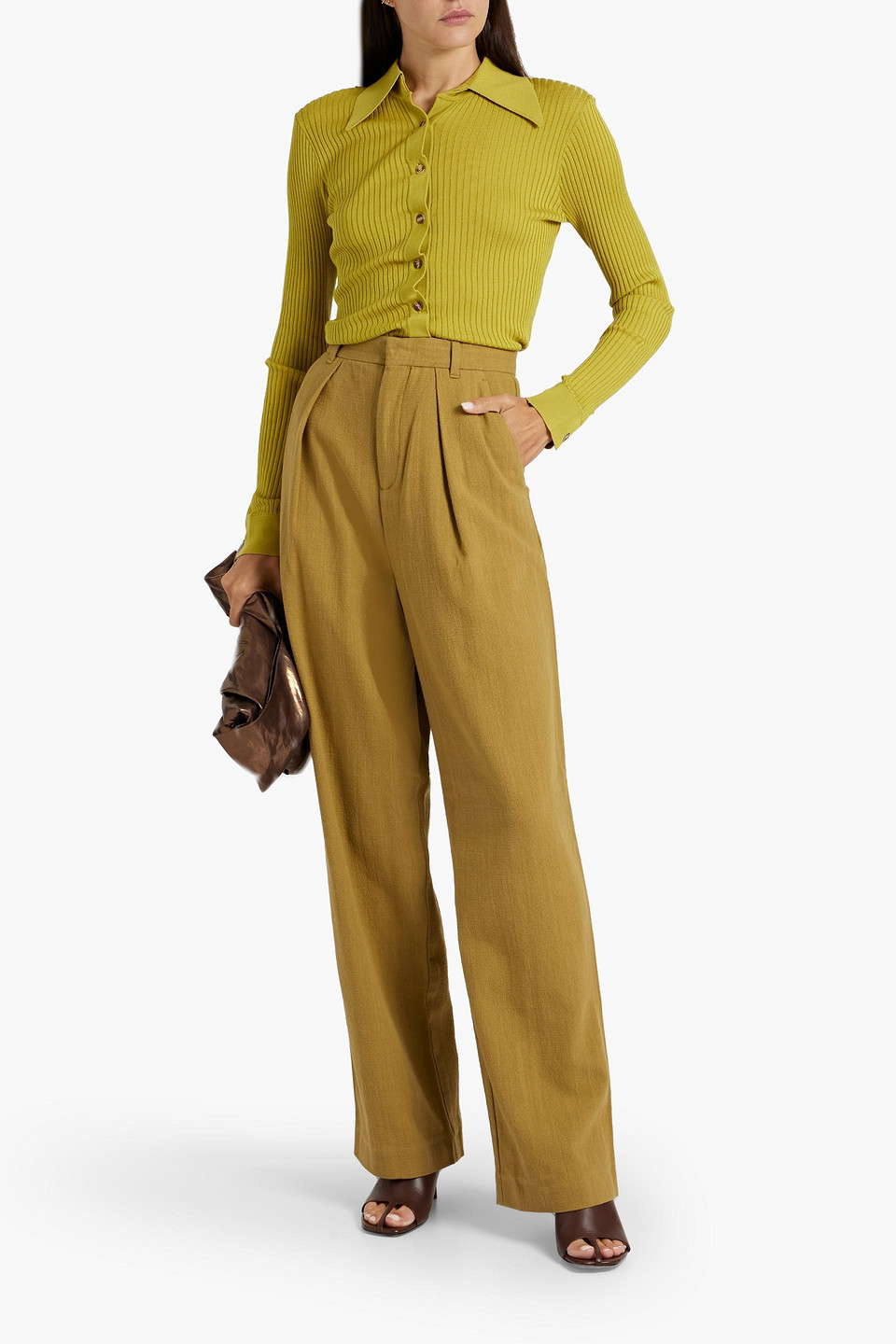 Shop Mara Hoffman Pleated Cotton Wide-leg Pants In Army Green