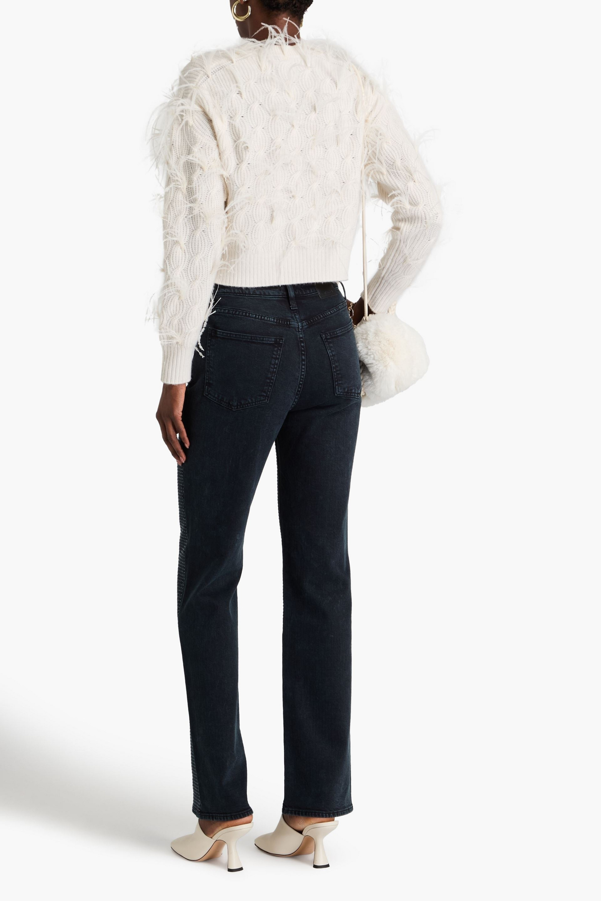 SIMKHAI Crystal-embellished high-rise straight-leg jeans
