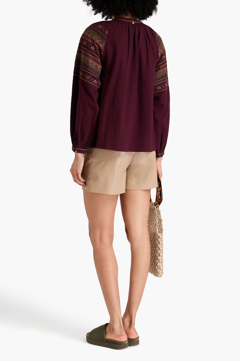 Antik Batik Luna Embroidered Cotton Blouse In Burgundy