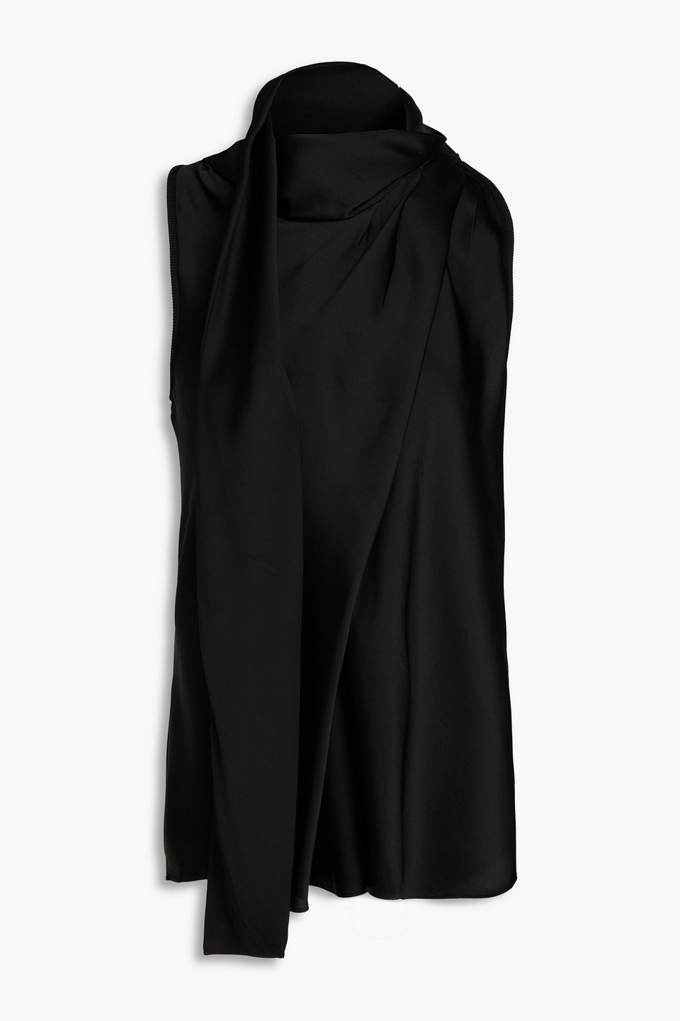 Simkhai Mckinnon Jersey-paneled Tie-neck Satin Top In Black