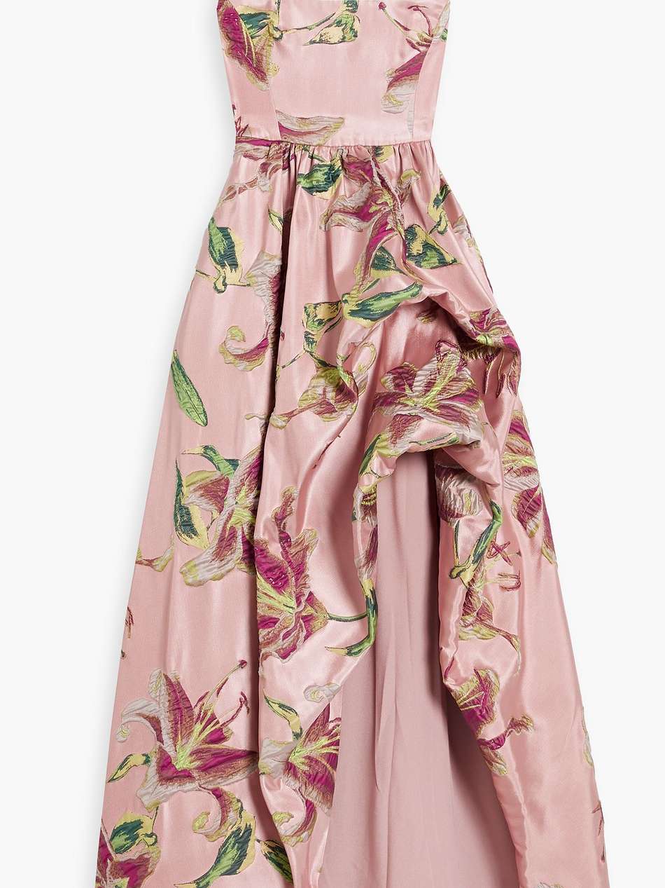 gathered brocade gown