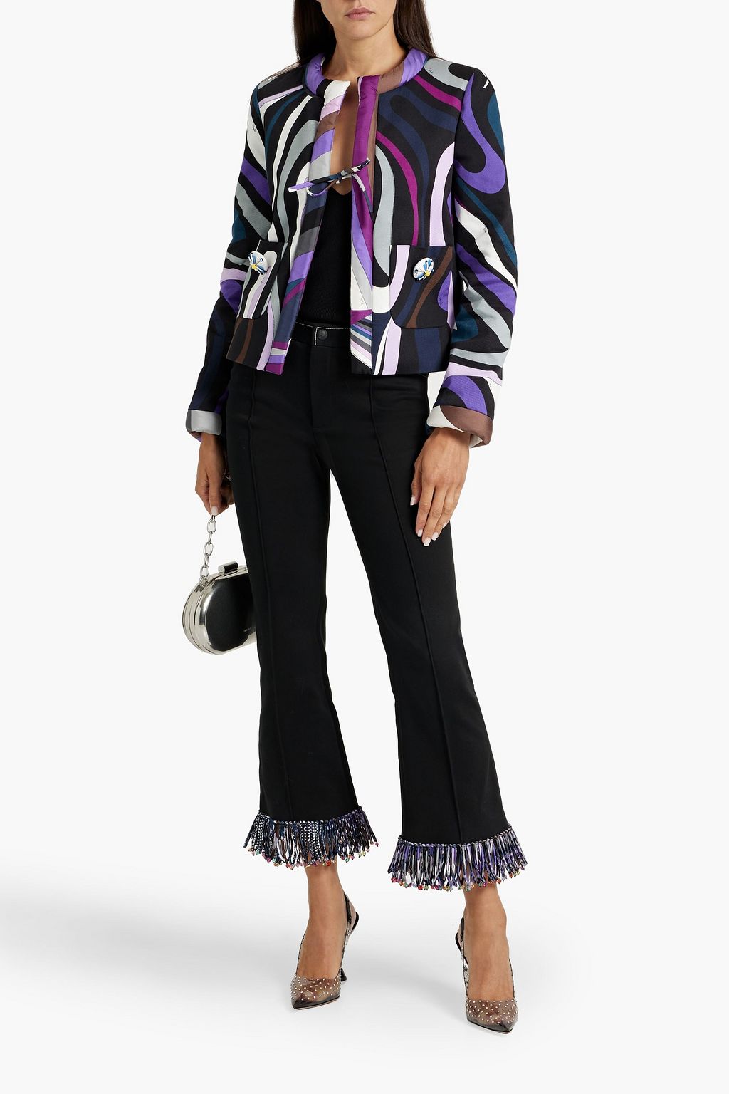 PUCCI Fringed cotton-blend twill flared pants