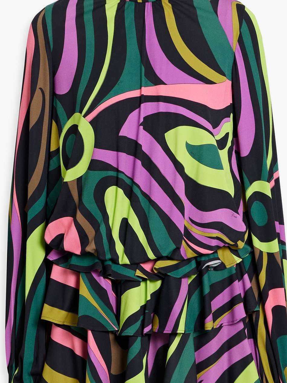 ruffled printed satin-jersey mini dress