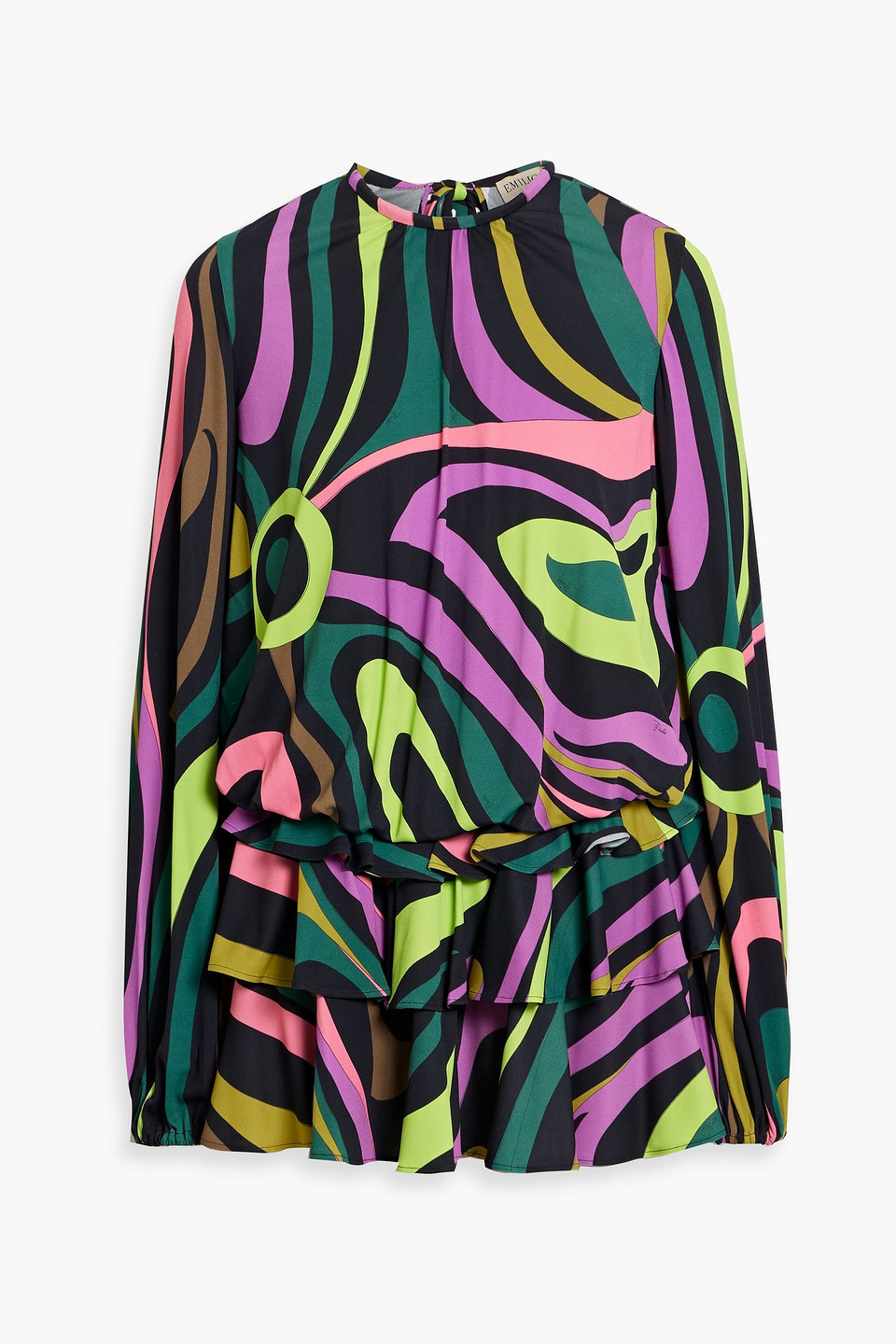 Pucci Ruffled Printed Satin-jersey Mini Dress In Bright Green