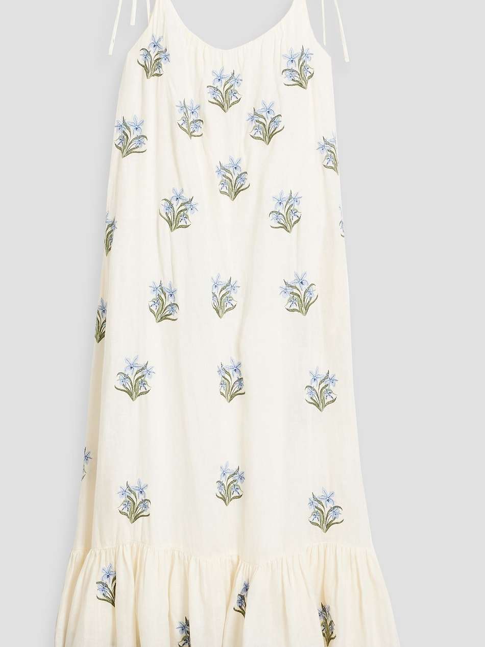 embroidered linen midi dress