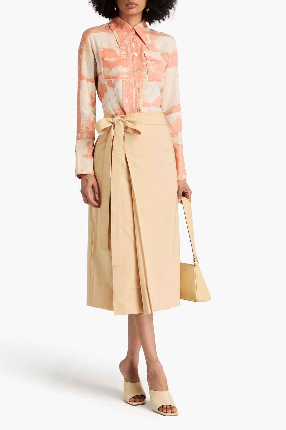 Shop Rejina Pyo Isra Wool-blend Midi Wrap Skirt In Sand