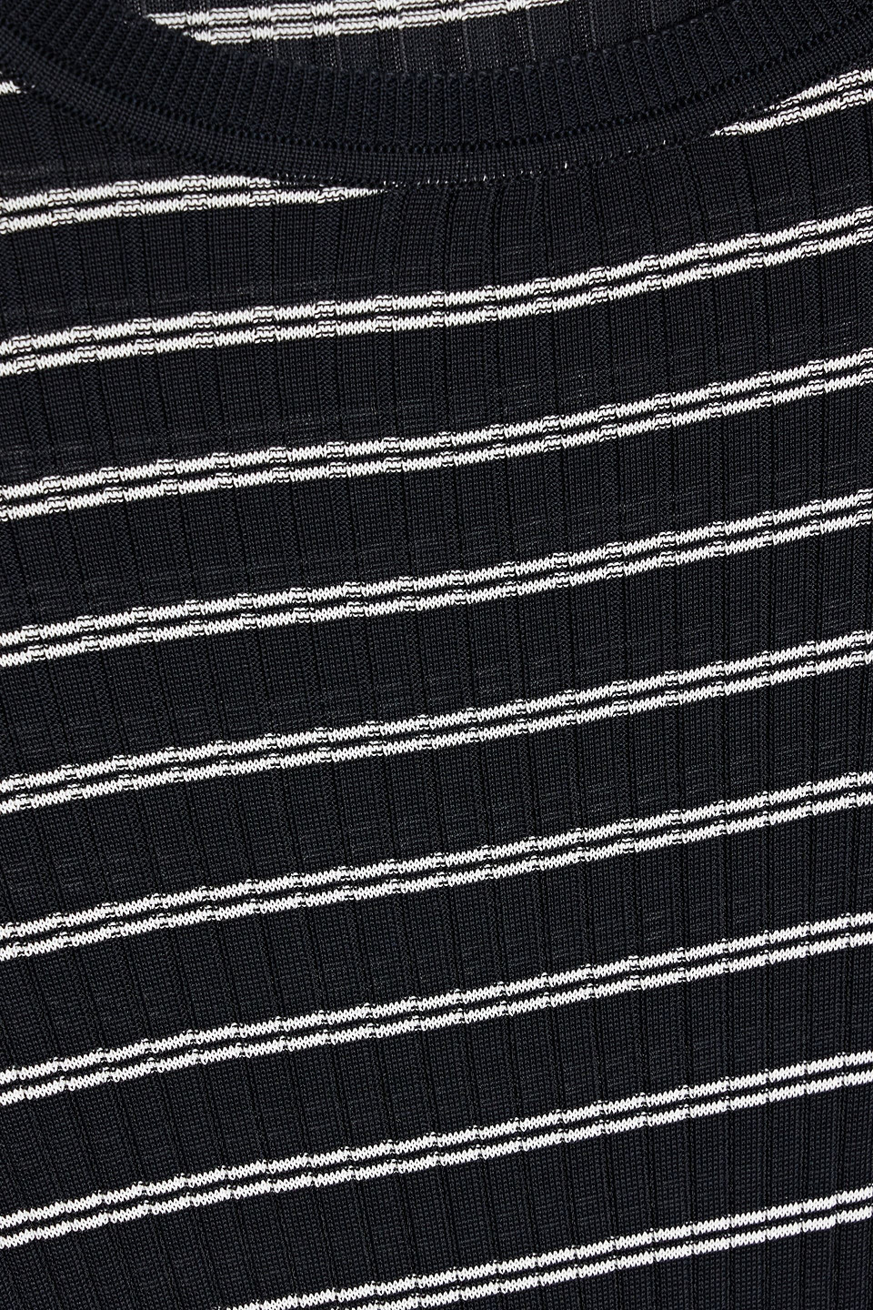 Shop Another Tomorrow Striped Ribbed-knit Sweater In Black