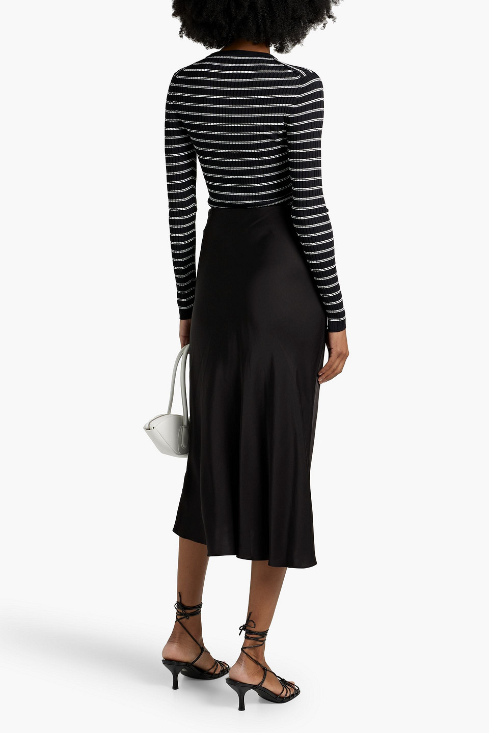 Shop Another Tomorrow Striped Ribbed-knit Sweater In Black