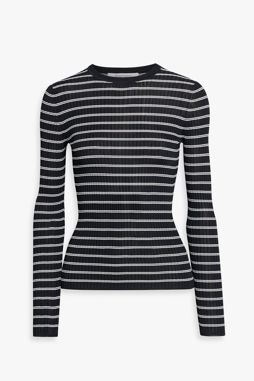 Another Tomorrow Striped Ribbed-knit Sweater In Black