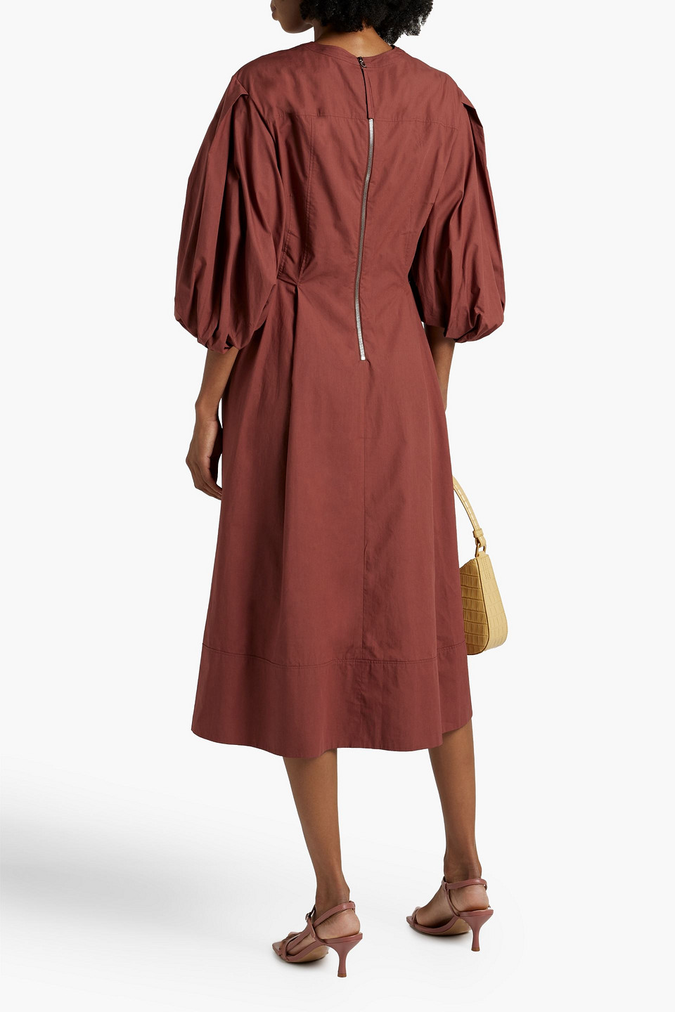 Another Tomorrow Cotton-poplin Midi Dress In Brick