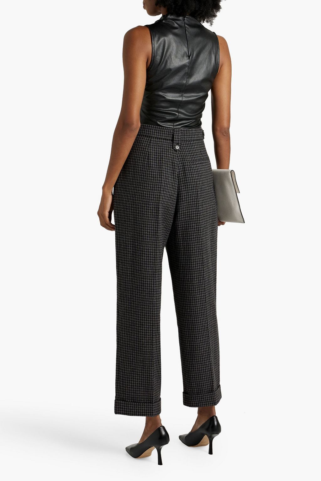 NANUSHKA Pleated houndstooth wool-blend straight-leg pants