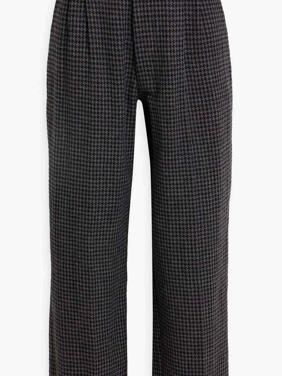pleated houndstooth wool-blend straight-leg pants