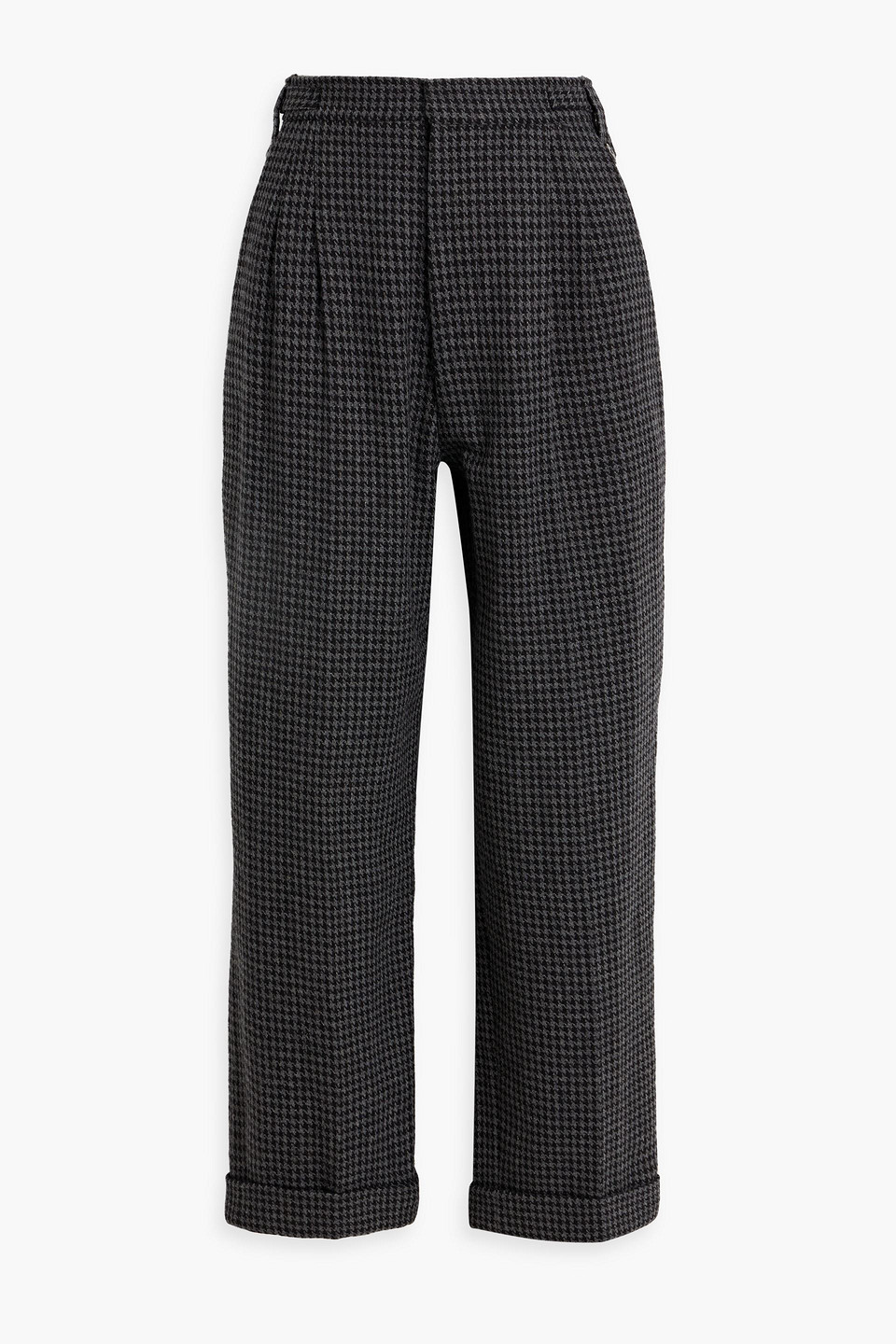 Nanushka Pleated Houndstooth Wool-blend Straight-leg Pants In Dark Gray