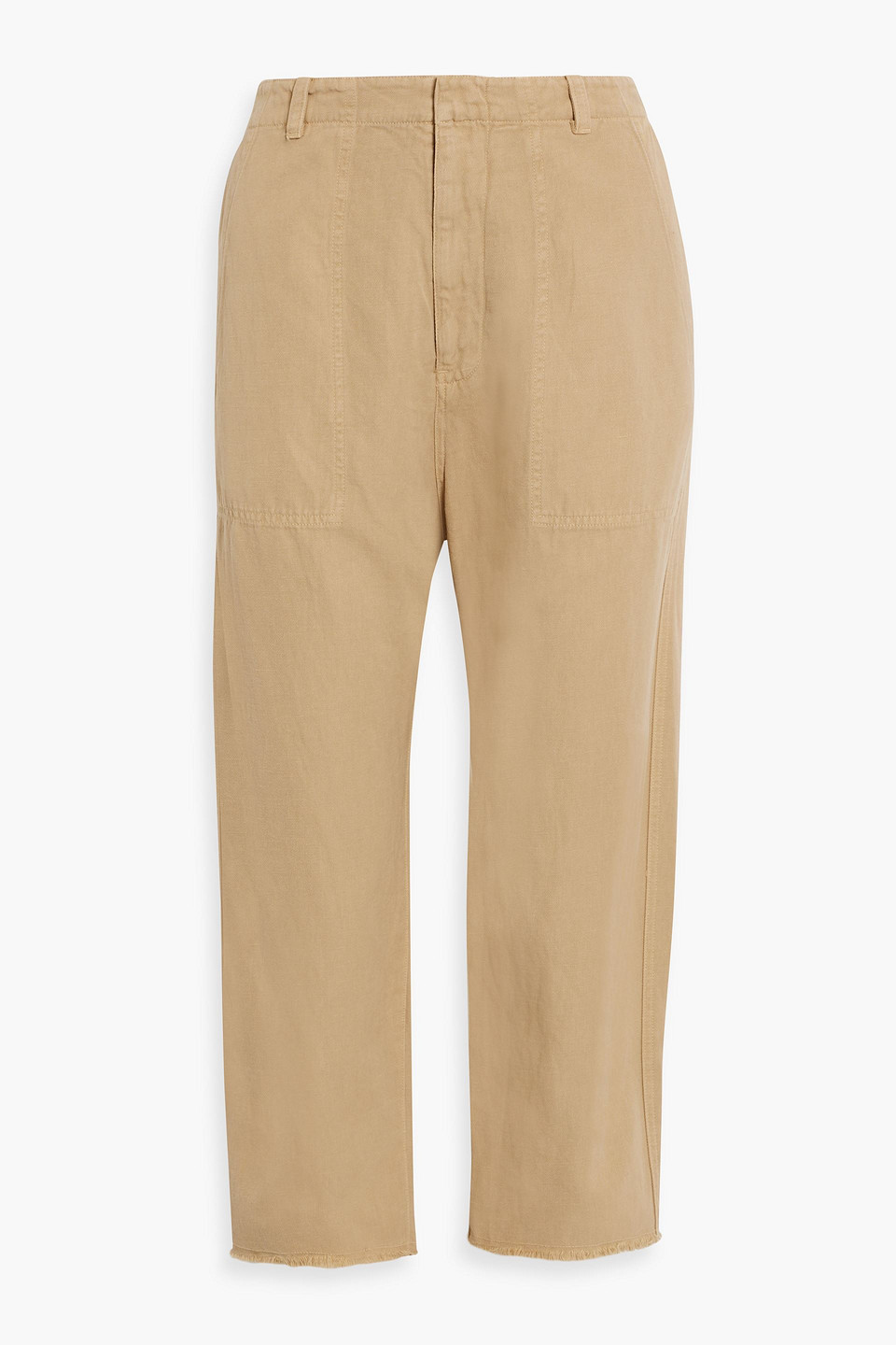 Nili Lotan Luna Cropped Cotton And Linen-blend Twill Straight-leg Pants In Sand