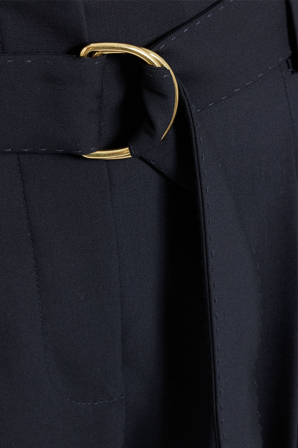 Shop Another Tomorrow Belted Wool-crepe Tapered Pants In Navy