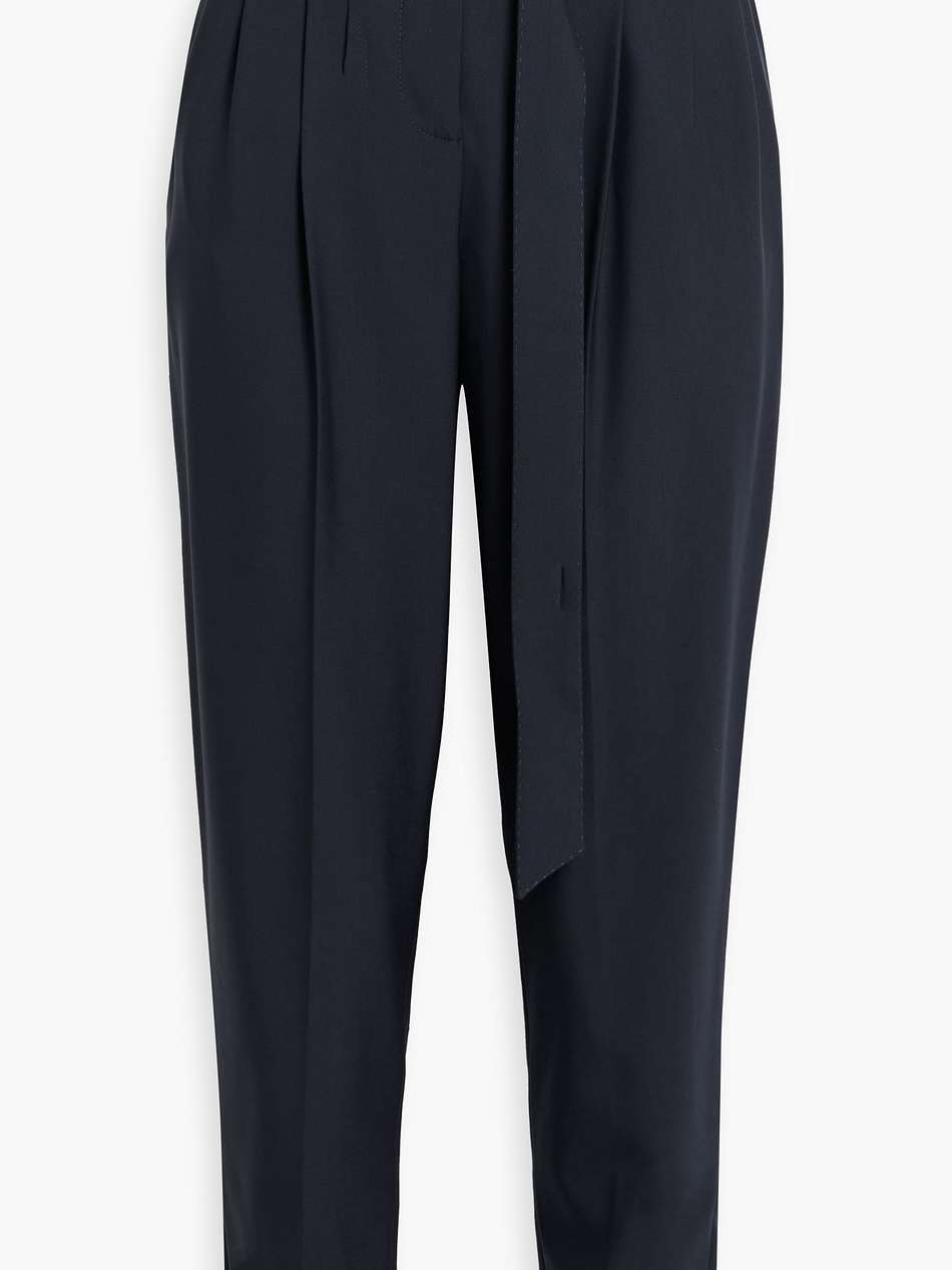 belted wool-crepe tapered pants