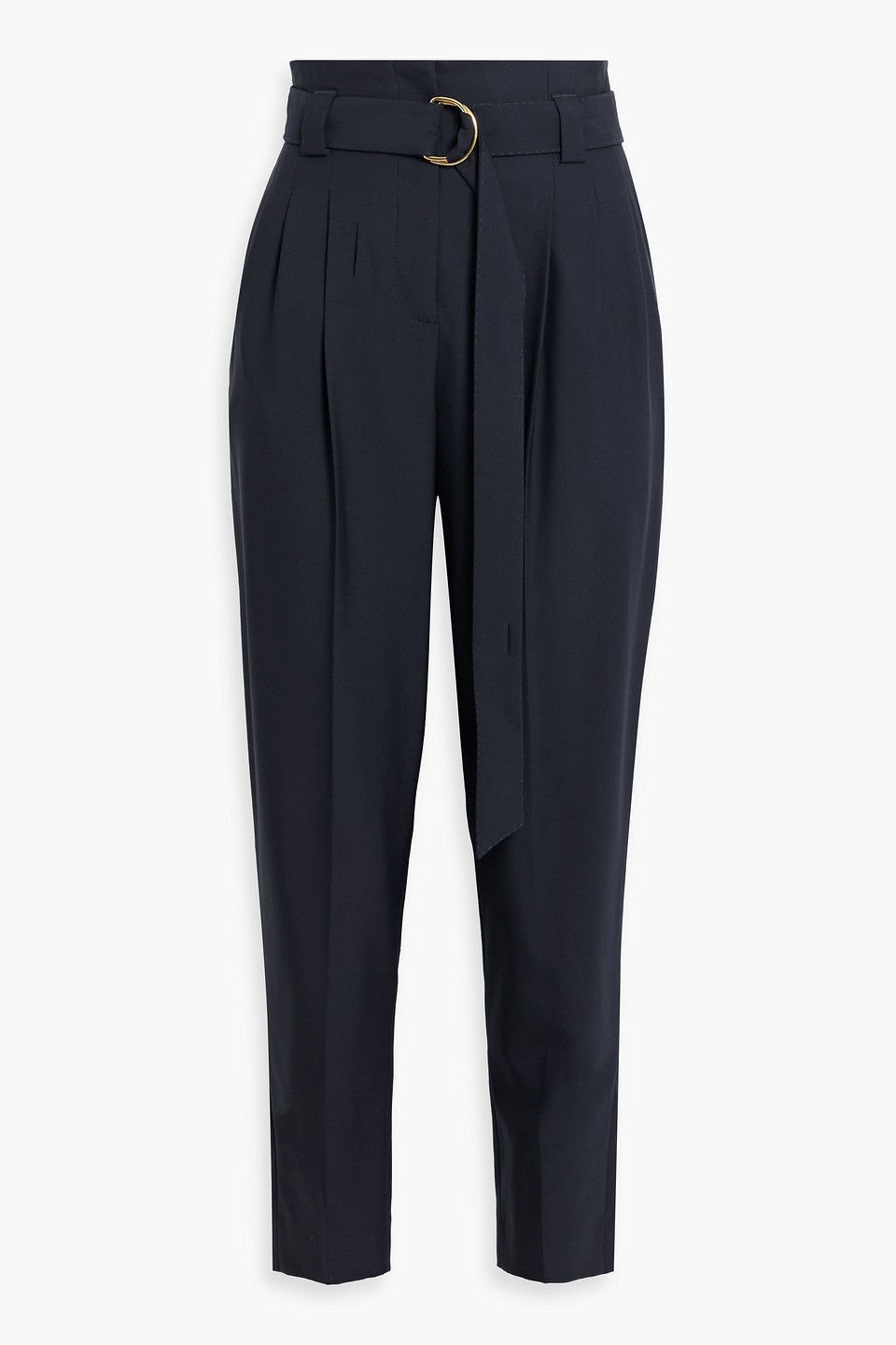 Belted wool-crepe tapered pants