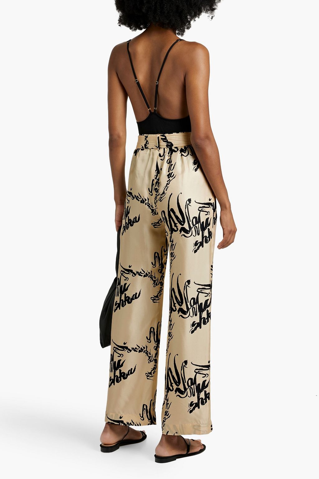 NANUSHKA Jarine belted printed silk wide-leg pants