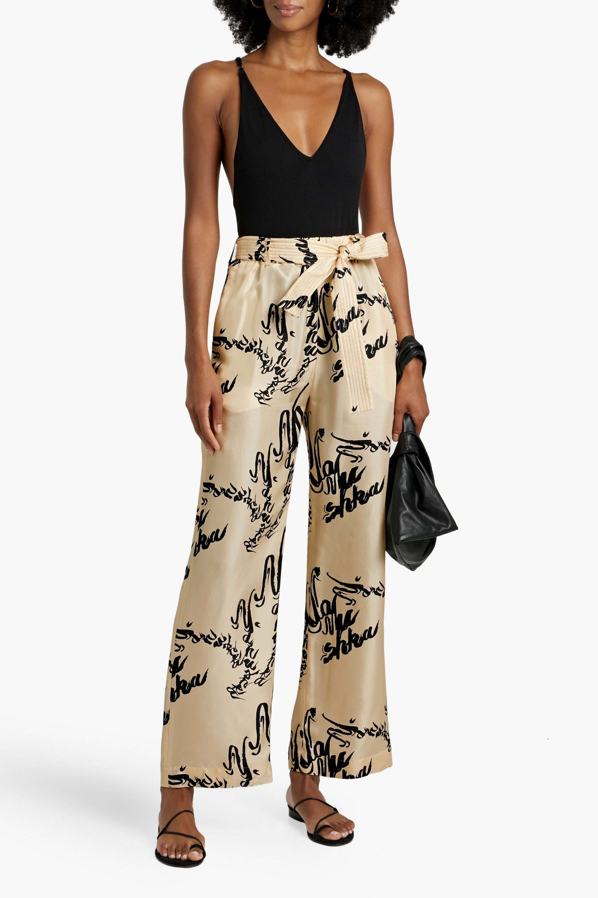 Nanushka Jarine belted printed silk wide-leg pants