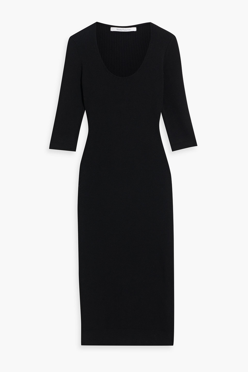 Another Tomorrow Ribbed Wool-blend Dress In Black
