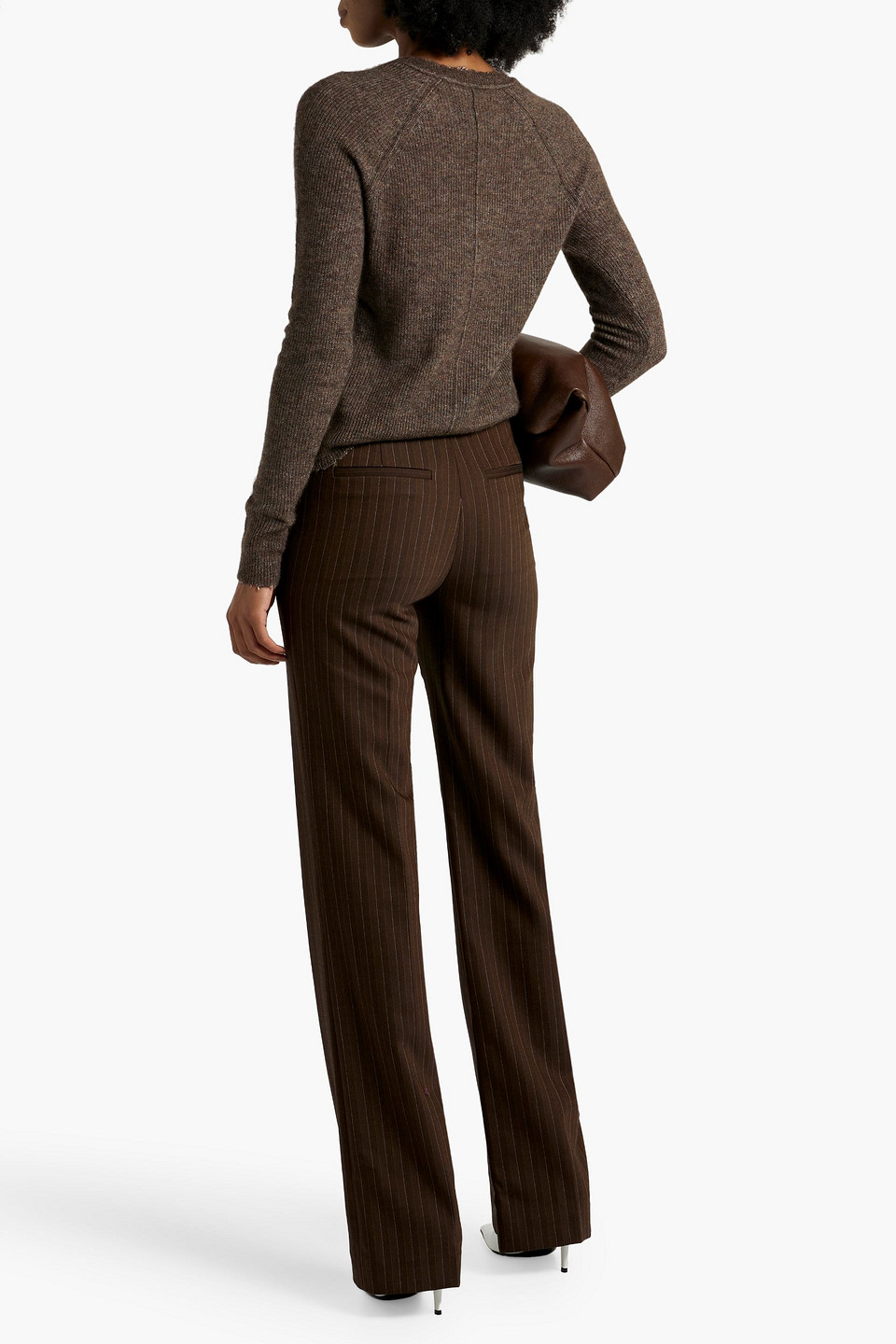 Nili Lotan Corette Pinstripe Stretch-wool Pants In Chocolate