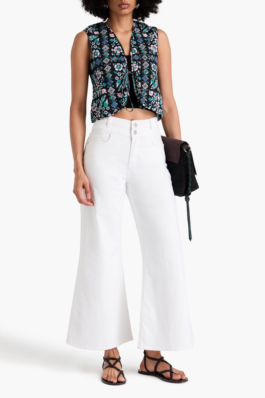 ANTIK BATIK Flora cropped floral-print cotton-gauze vest