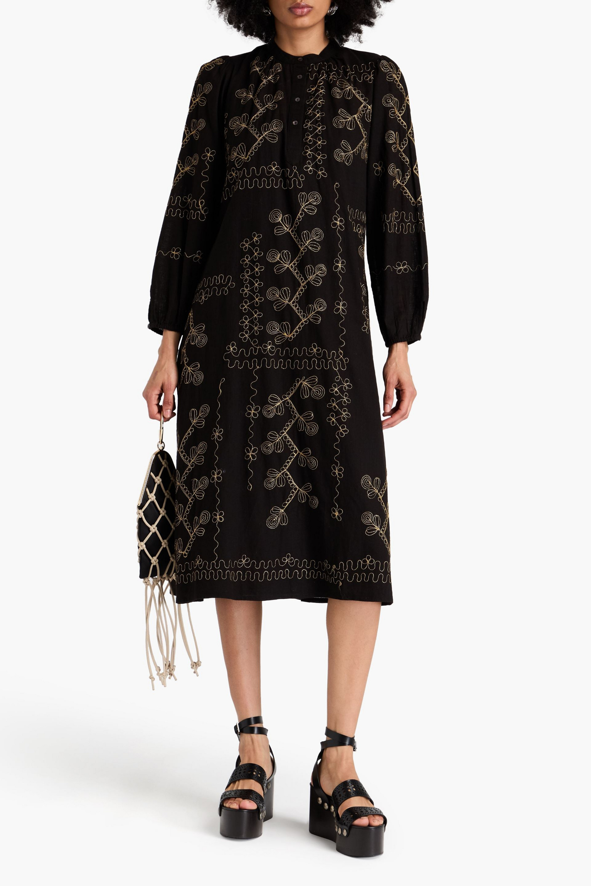 Antik Batik Oriane metallic embroidered cotton-gauze midi dress