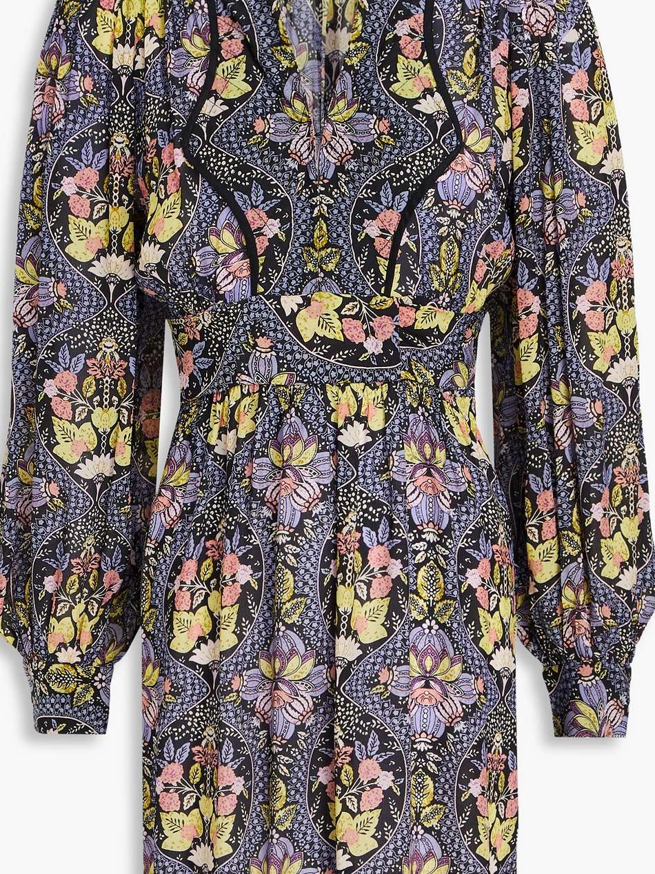 eros quilted floral-print crepe de chine mini dress