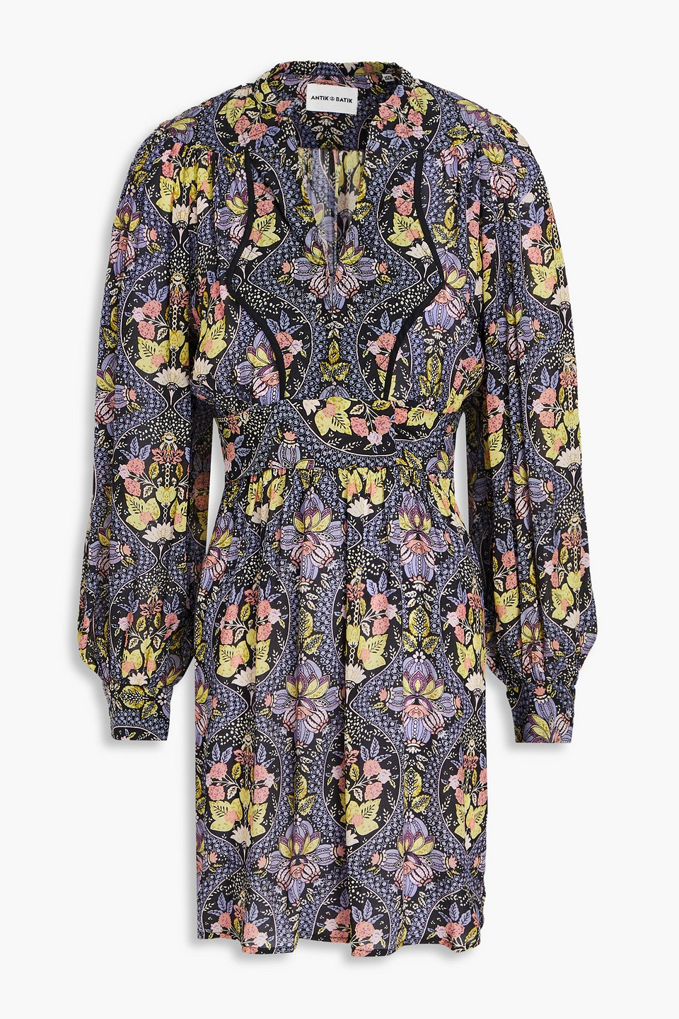 Antik Batik Eros Quilted Floral-print Crepe De Chine Mini Dress In Black