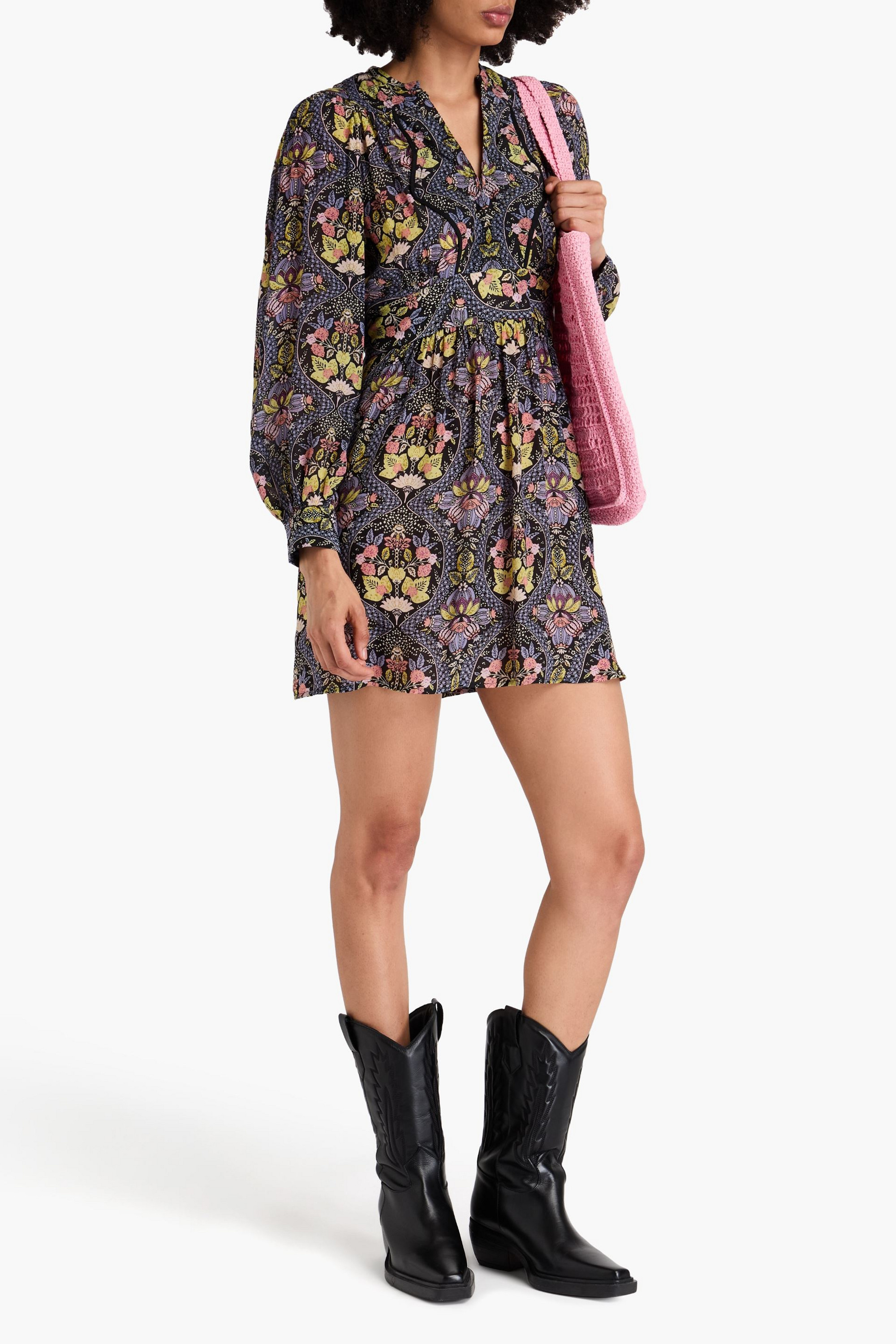 Antik Batik Eros quilted floral-print crepe de chine mini dress