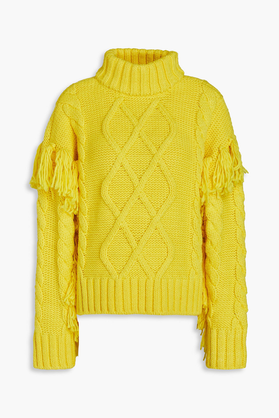 Goldbergh Brit Fringed Cable-knit Turtleneck Sweater In Yellow