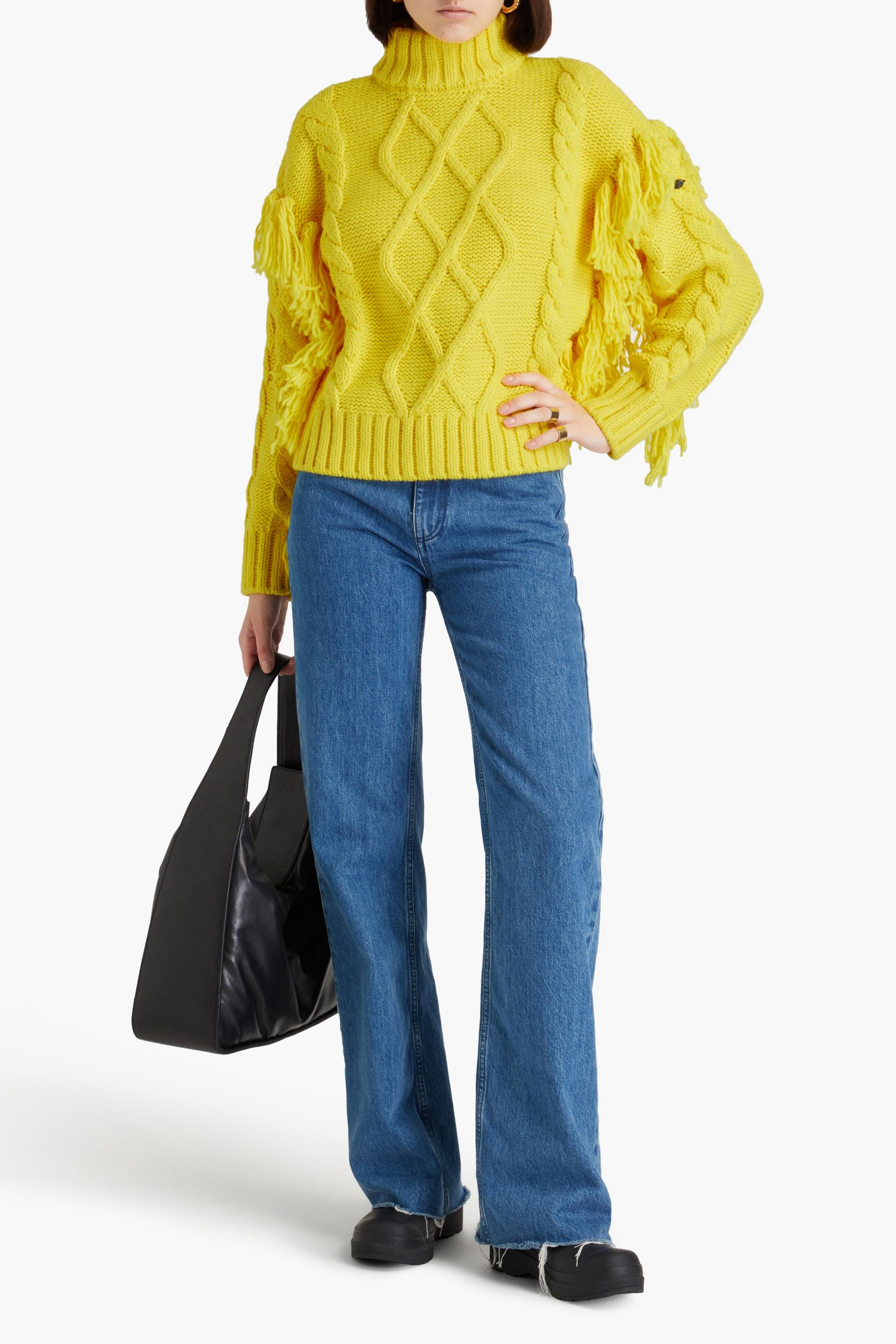 GOLDBERGH Brit fringed cable-knit turtleneck sweater