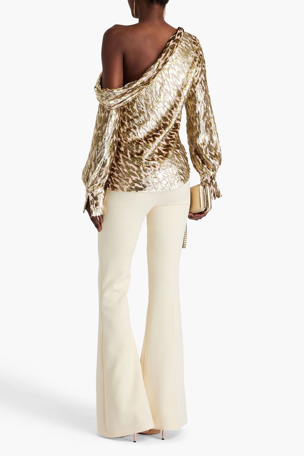 SIMKHAI Alice one-shoulder metallic fil coupé Lurex and silk-blend top