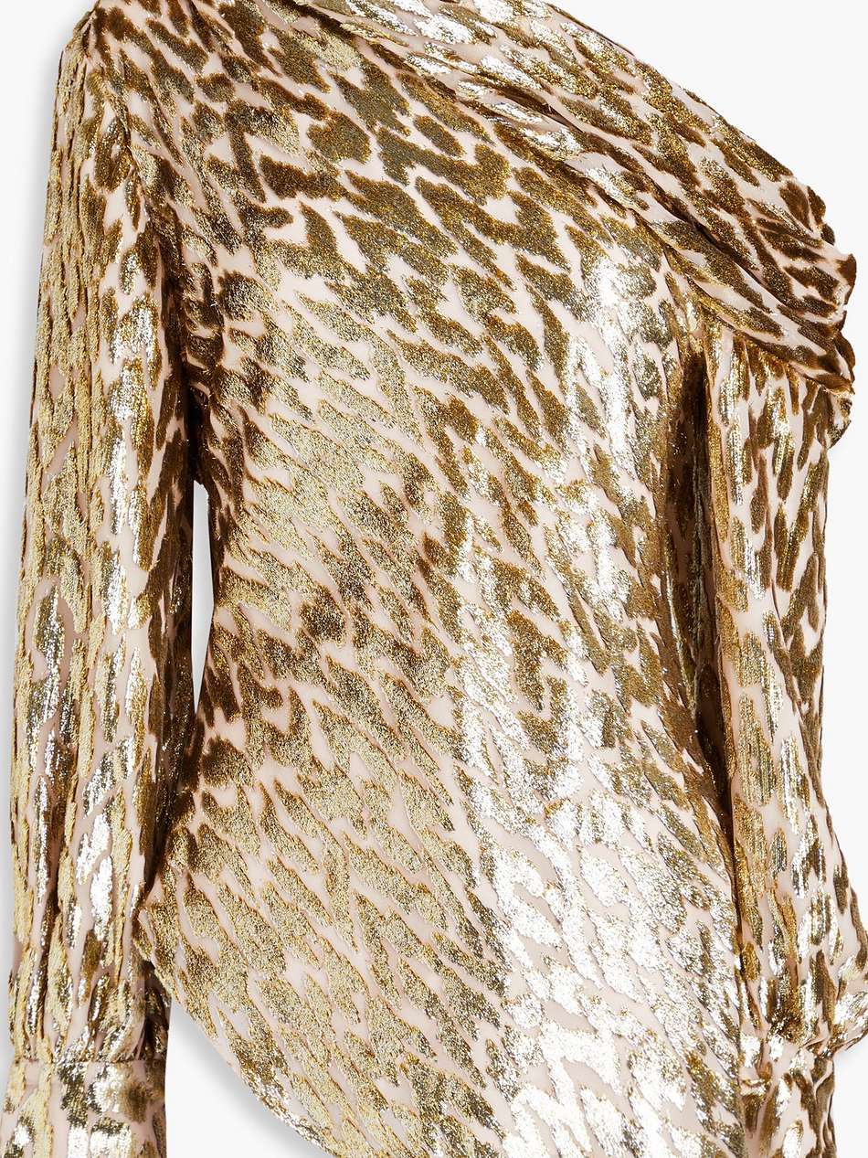 alice one-shoulder metallic fil coupé lurex and silk-blend top