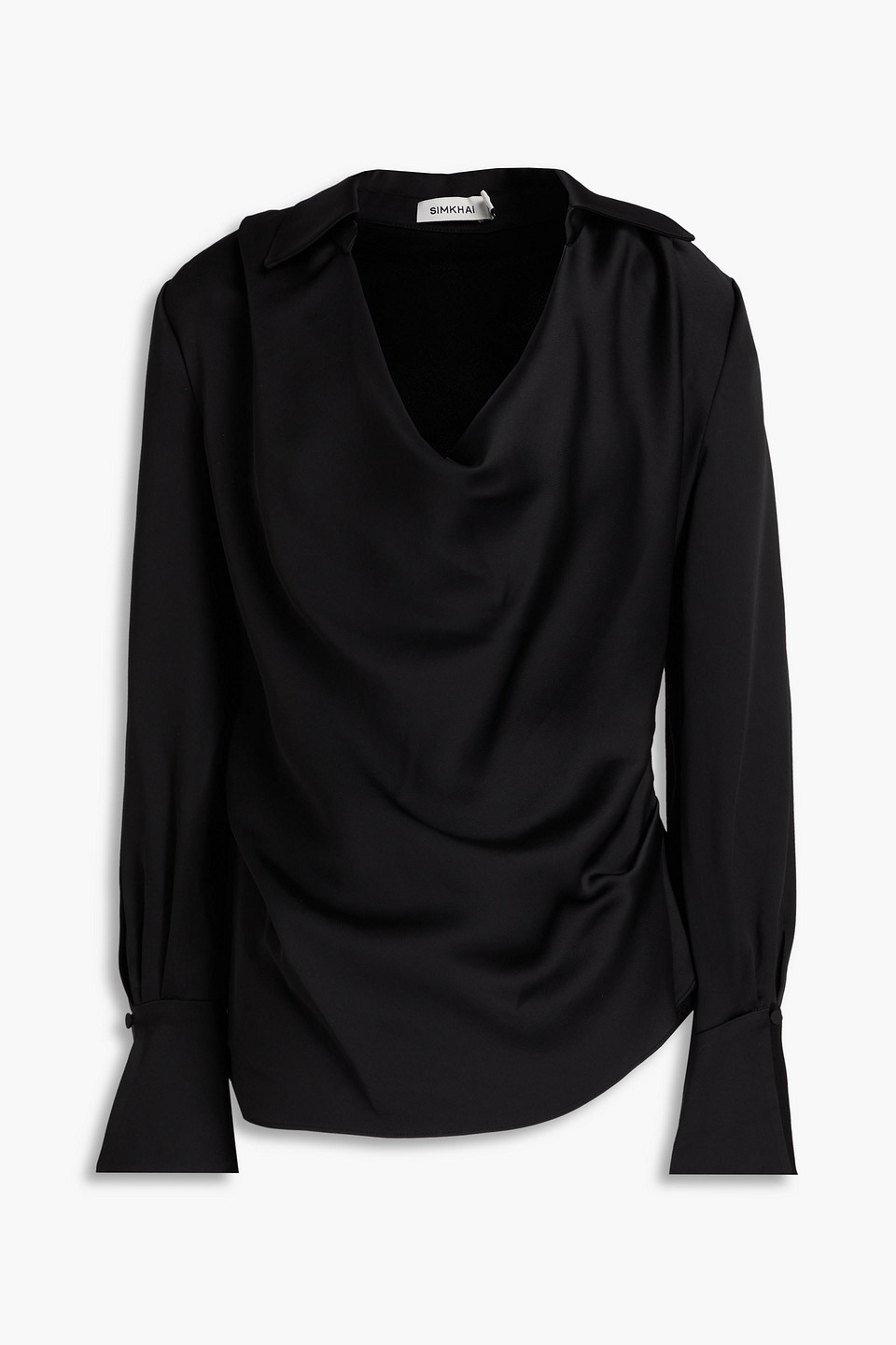 Shop Simkhai Symone Draped Satin-crepe Blouse In Black