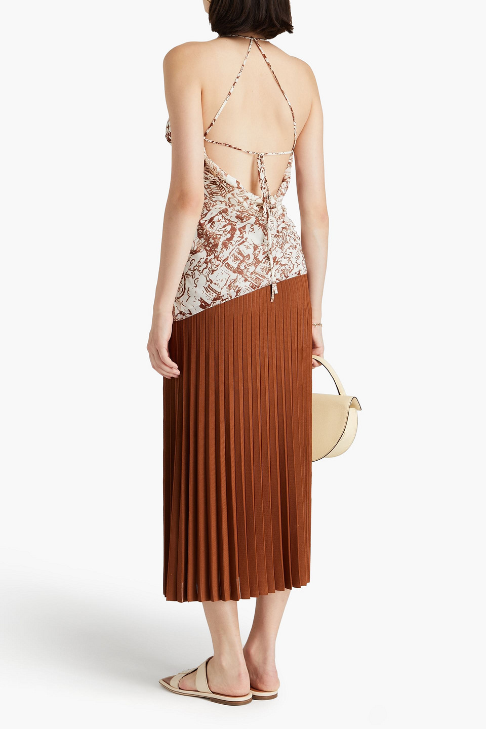  Rejina Pyo - Mei Asymmetrisches Neckholder-oberteil Aus Chiffon Mit Print Und Raffungen - Braun - Uk 6 