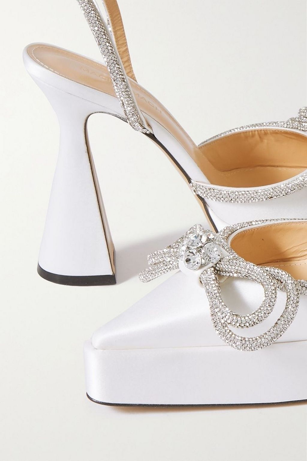 MACH & MACH Double Bow crystal-embellished satin platform pumps