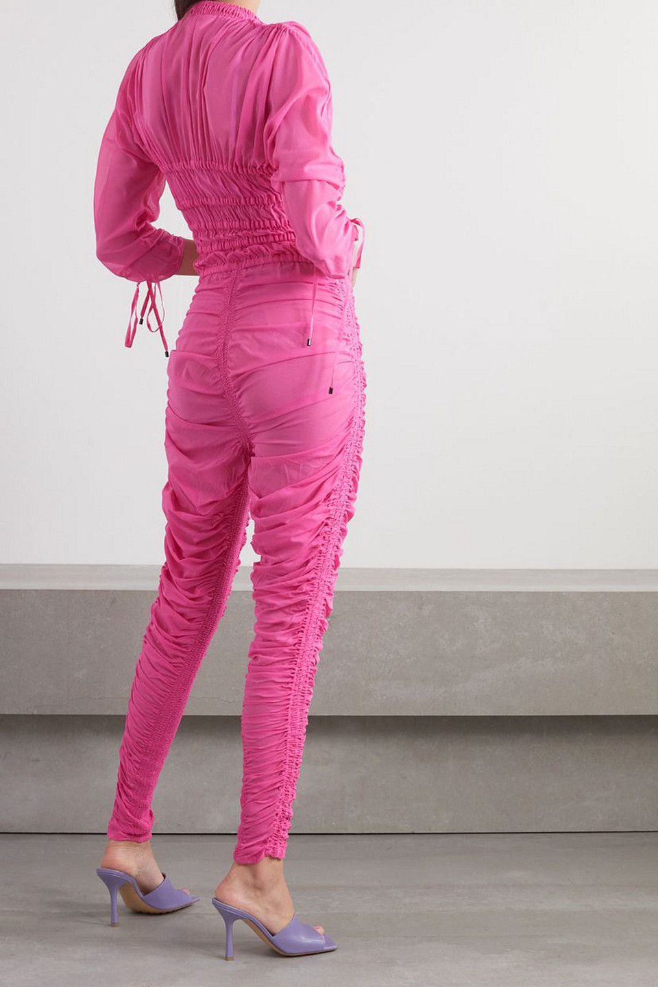 SLEEPING WITH JACQUES CHANTI RUCHED STRETCH-SILK CHIFFON JUMPSUIT