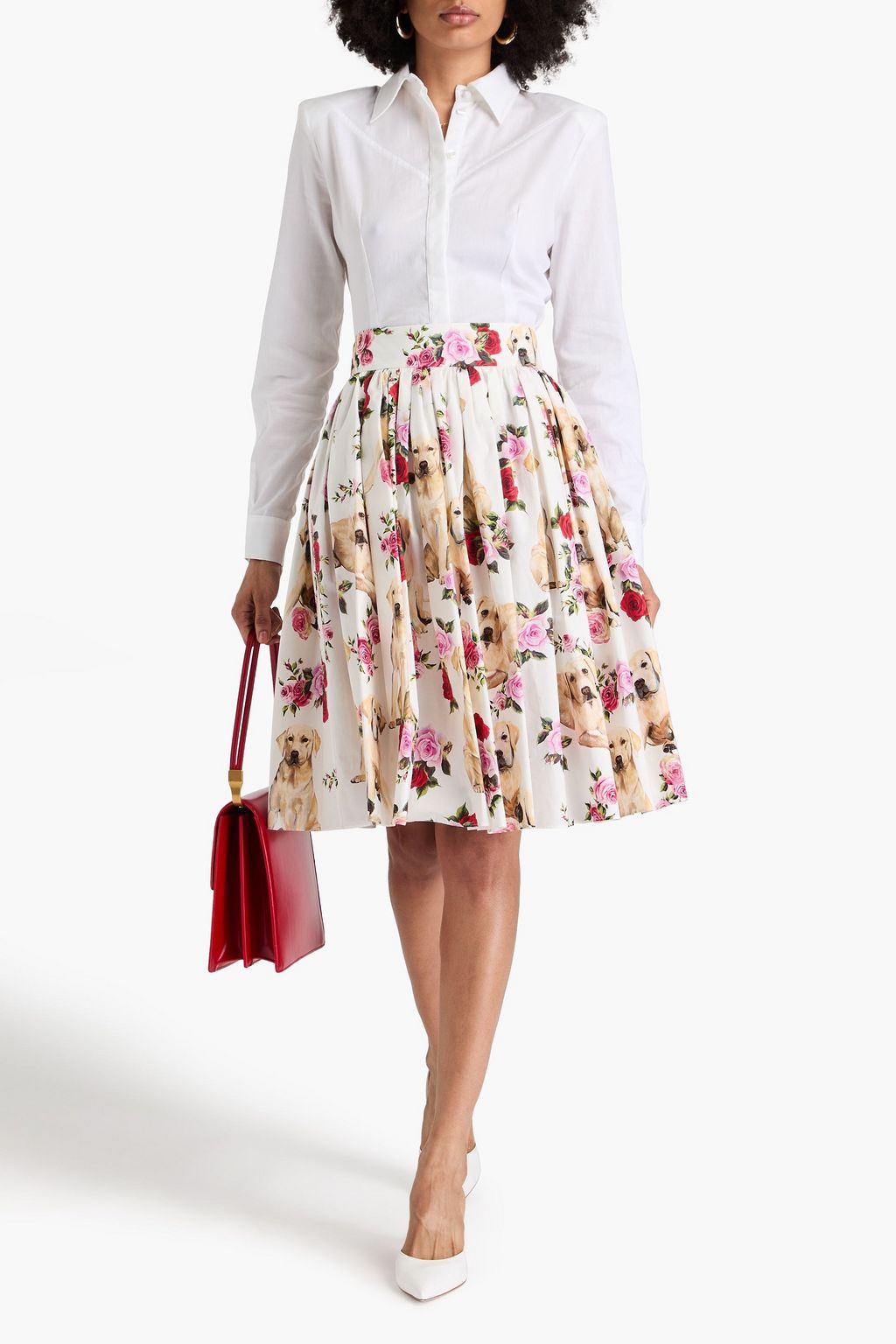 DOLCE&GABBANA コットンポプリン スカート プリーツ&プリント入り