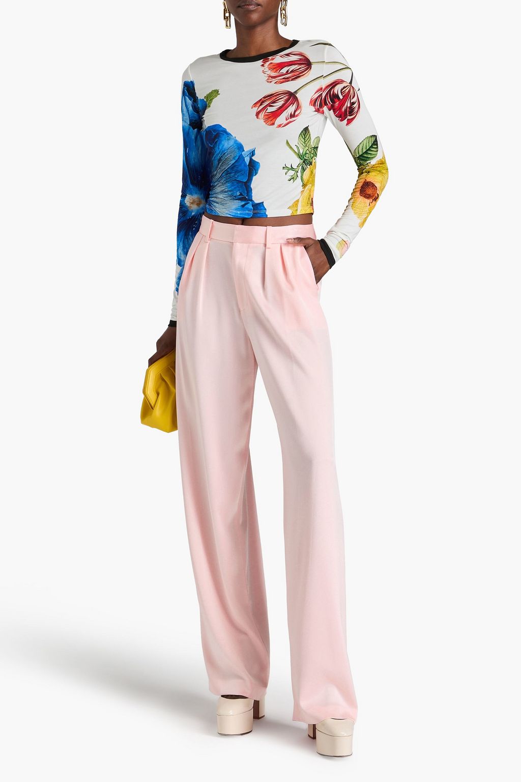 ALICE + OLIVIA بنطلون "بومبي" من كريب الساتان بقصة أرجل واسعة
