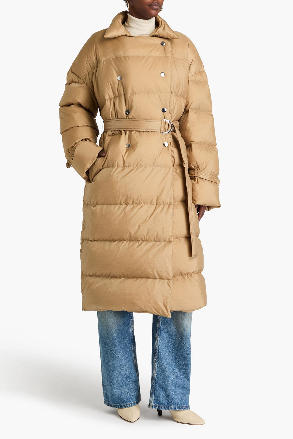 Shop Iro Etania Quilted Belted Shell Down Coat In Sand